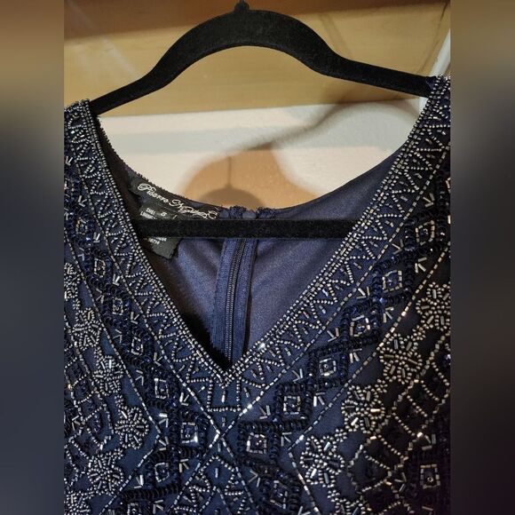 Navy Blue Beaded Formal Mother Of the Bride Dress Pisarro Nights - Picture 5 of 11